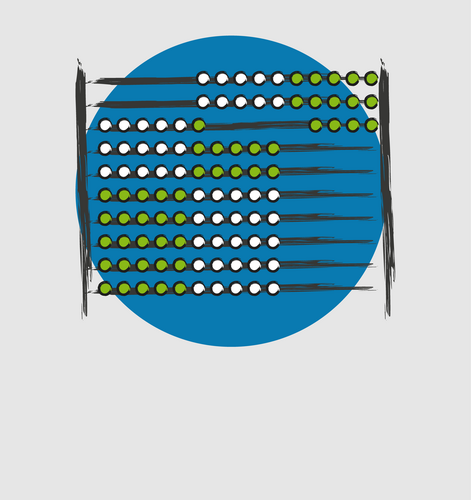 Icon mit einem Rechenrahmen vor einem blauen Kreis in den Farben grün und weiß